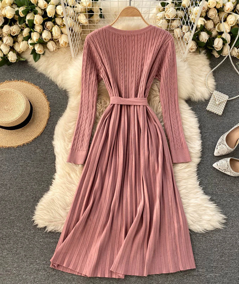 Simple long sleeve knitted dress sweater dress 186