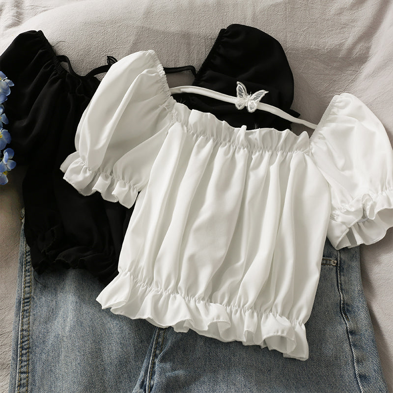 Cute short sleeve cropped top 304