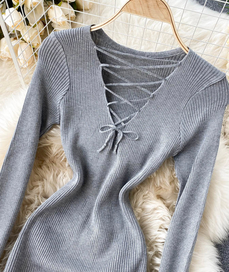 V neck knitted sweater dress 196
