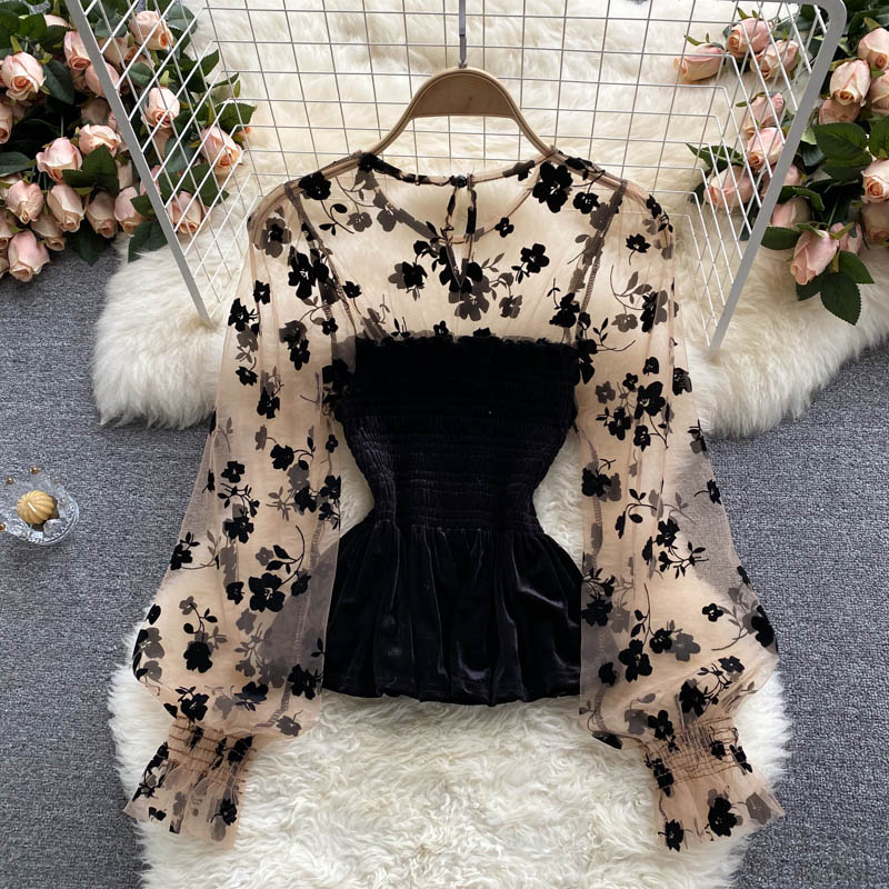 Cute lace long sleeve tops 268