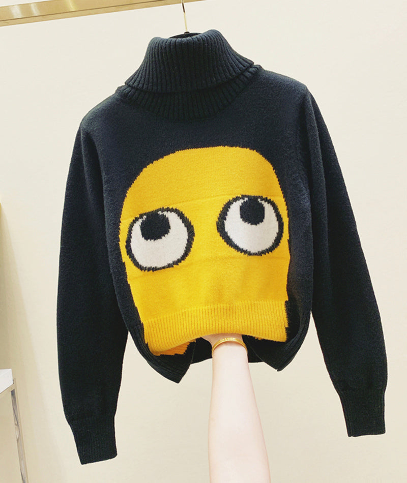 Cute big eyes sweater turtleneck sweater 096