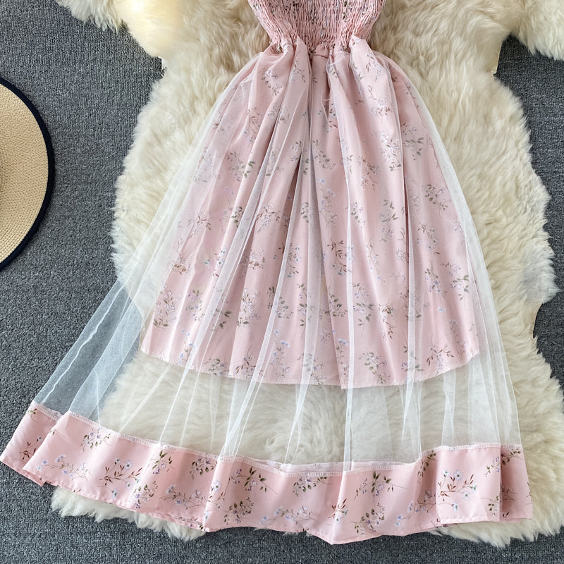 Gentle wind first love broken flower suspender dress 3336