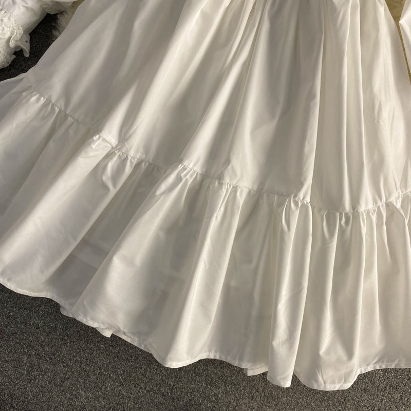 Vintage Lace Lace Up Pilzrand Laternenärmelkleid 3180