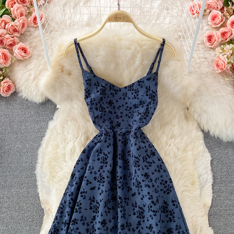 Gentle wind lady floral suspender skirt 3010