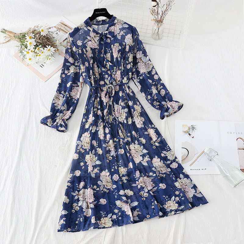 New women's slim skirt pleated fungus floral skirt 2166