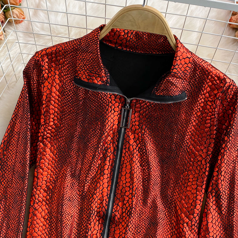 Korean leopard print loose casual stand collar zipper coat 1678