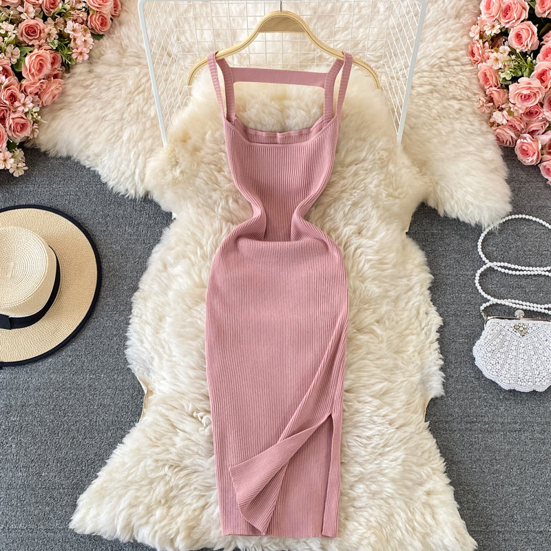 French Open Back suspender knitted dress 3333