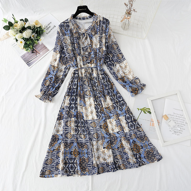 Super slim waist temperament floral dress women 2161