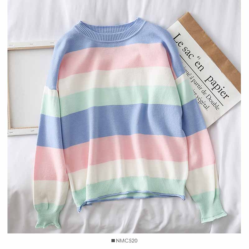 Women's colorful striped long sleeved knitwear 1814