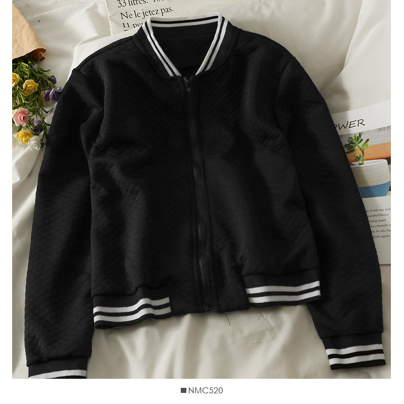 Cardigan zippé à col montant et coutures contrastées Manteau ample à carreaux 2115
