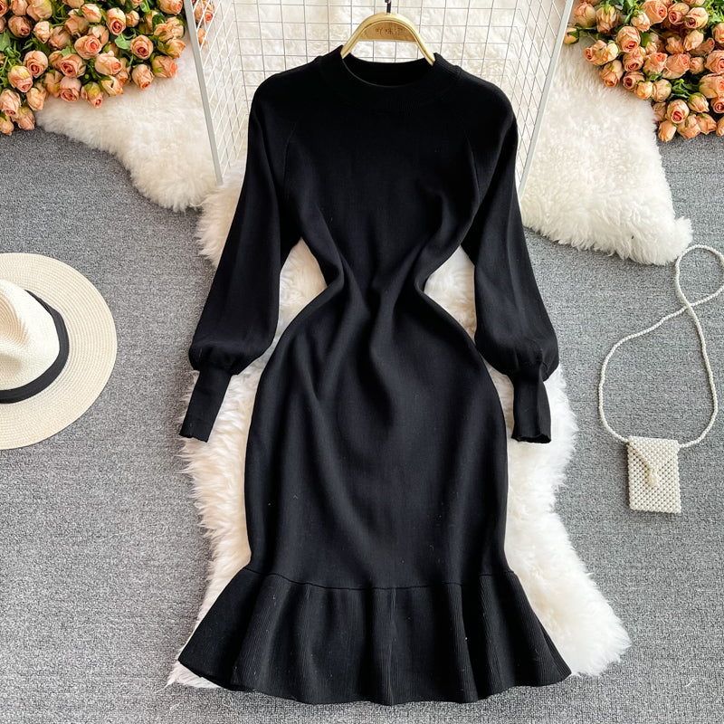 Thin knit ruffled fishtail buttock dress 3016