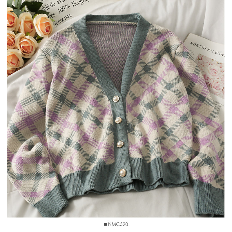 Korean loose and thin pearl single breasted cardigan knit 1809