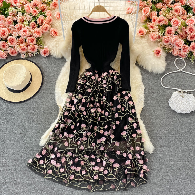 Netzbesticktes Kleid, elegantes Temperament, großer Swingrock 2913