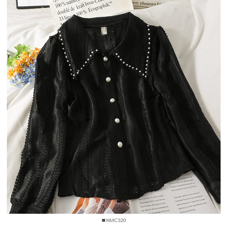 Cardigan micro transparent à boutonnage simple, haut à manches longues pour femmes, nouveau style 2106