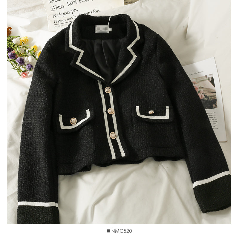 Striped tweed Lapel Blazer women's versatile single breasted long sleeved coat 2094