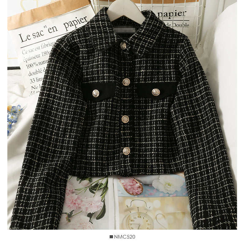 Haut chemise ample à manches longues et revers à petits carreaux français 2102