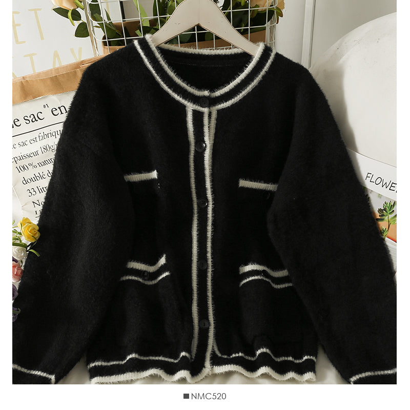 Contrast striped Lapel loose slim Pullover Top 1933