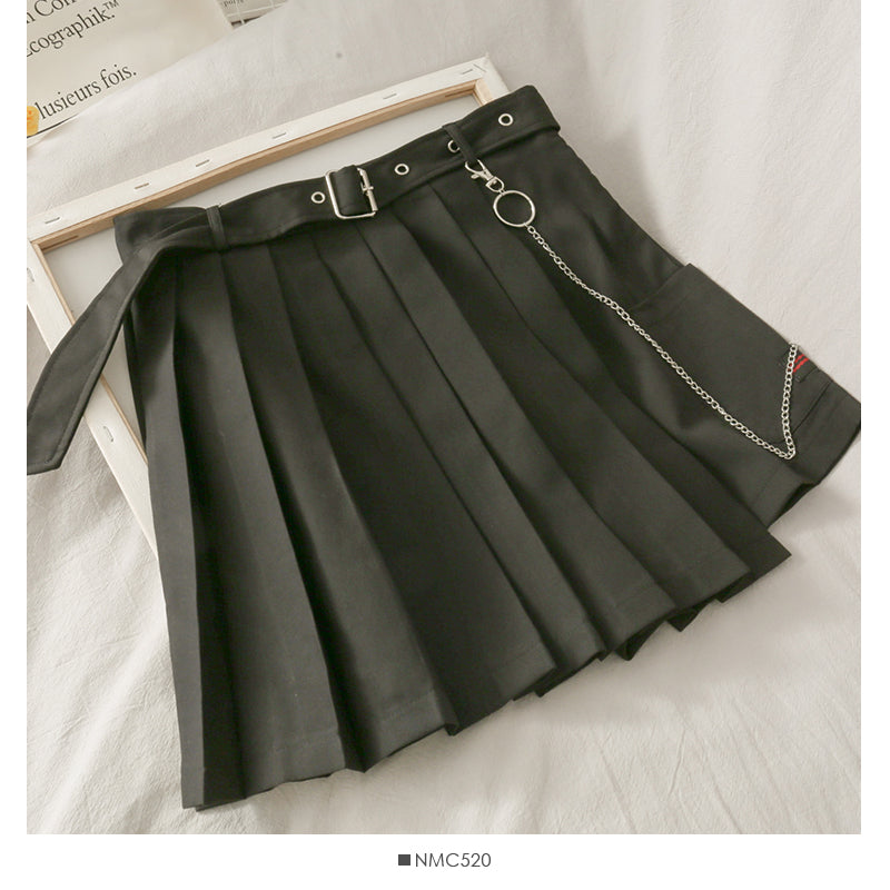 Dark pleated skirt Harajuku tooling short skirt female 2657