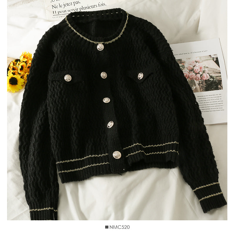 Sweater women's Phnom Penh wave edge stripe single breasted 1854