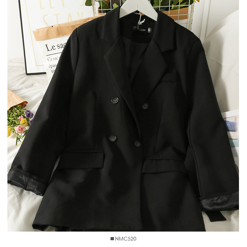 Han Fan loose and thin double breasted large pocket medium long coat small suit 2097