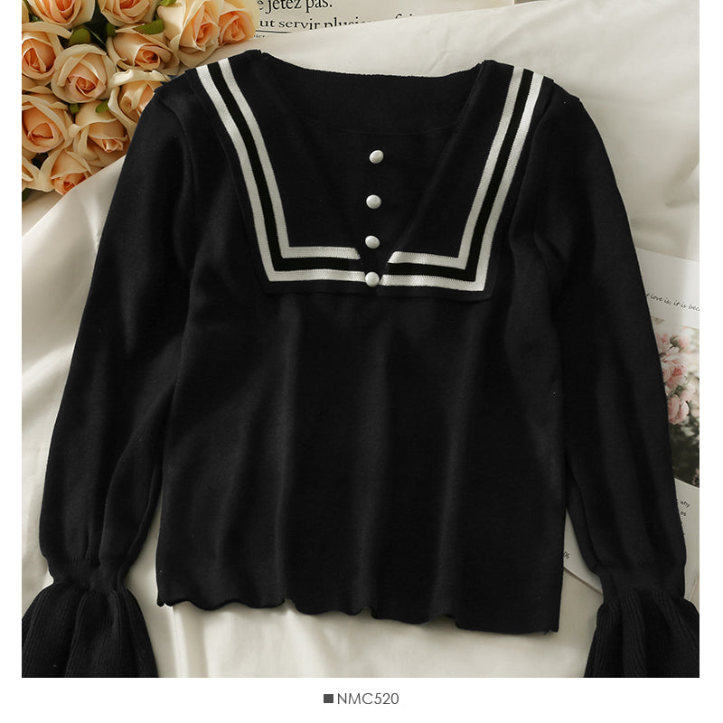 Knitwear women's autumn clothes look thin and versatile trumpet sleeve top 1961