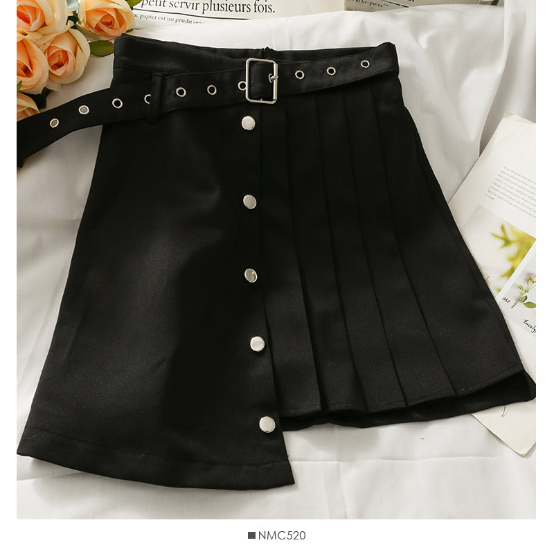 Korean irregular bandage, high waist, thin, foreign style, pleated skirt, female 2524