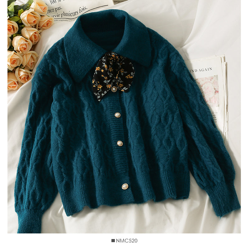 Pullover weibliches Herbstkleid gebrochene Blume BOW TIE REVERS 1792