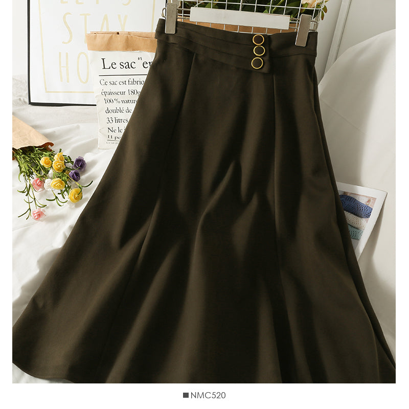 High waist three button thickened large swing skirt 2520