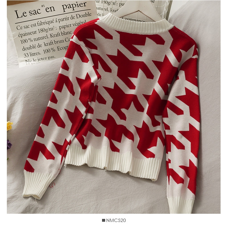 Sweet and versatile bow knot round neck single breasted sweater women 1988