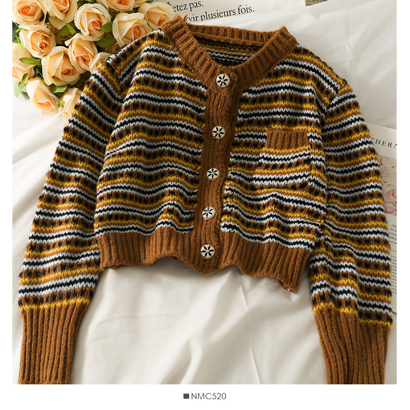 Vintage contrast stitched striped single breasted cardigan sweater 1869