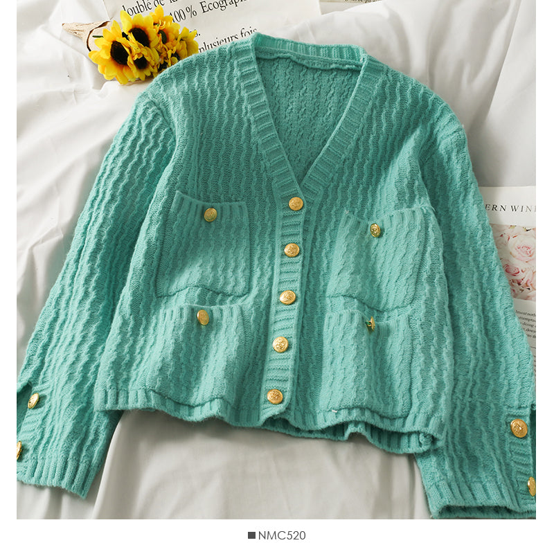 Gestreifter schmaler Cardigan Langarm-Pulloverjacke 1758