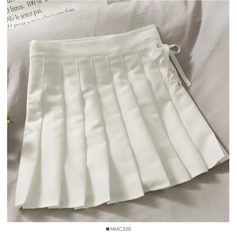 Drawstring bow tie high waist short skirt 2499