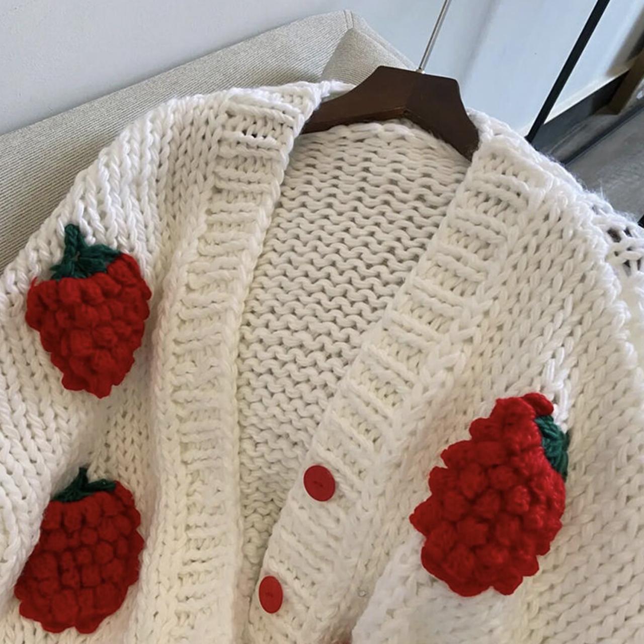 Cute three-dimensional strawberry cardigan long-sleeved sweater 1477