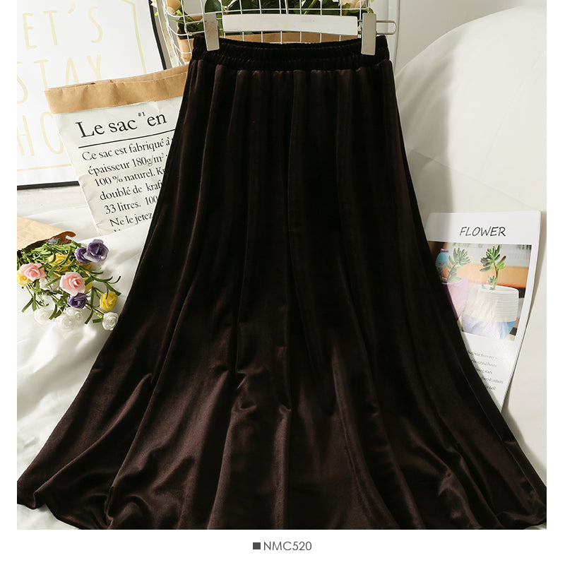 Hong Kong style retro golden velvet high waist slim skirt 2535