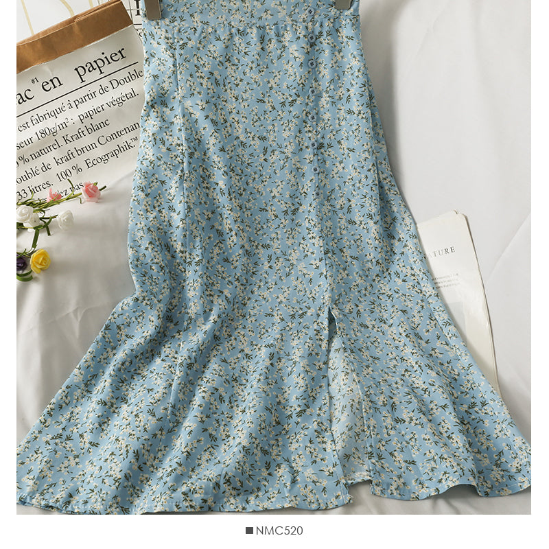 Mittellanger Retro-Rock mit hoher Taille und schmaler Brust und Blumenmuster 2575