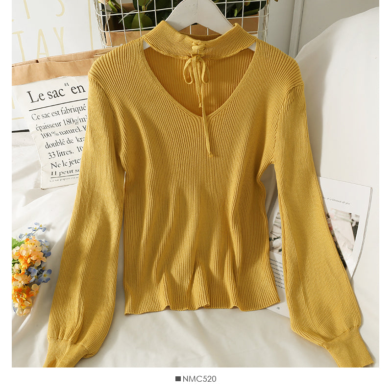Korean bow tie tie hanging neck tight long sleeve cover 2048