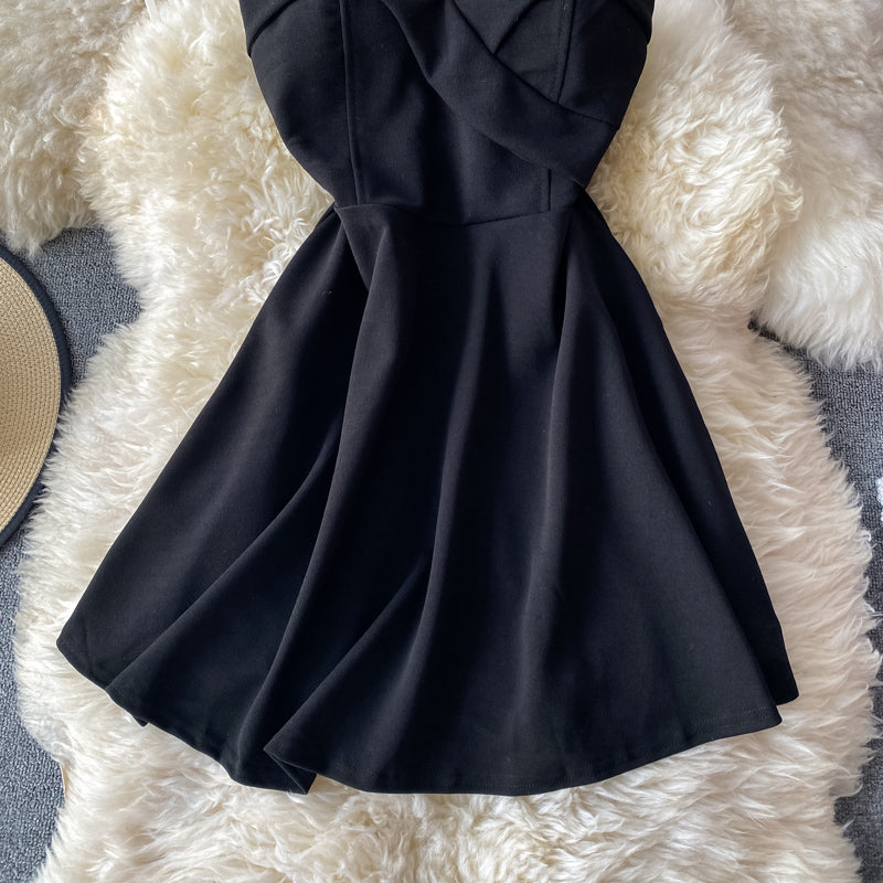 Low cut Strapless A-line skirt suspender dress 2928