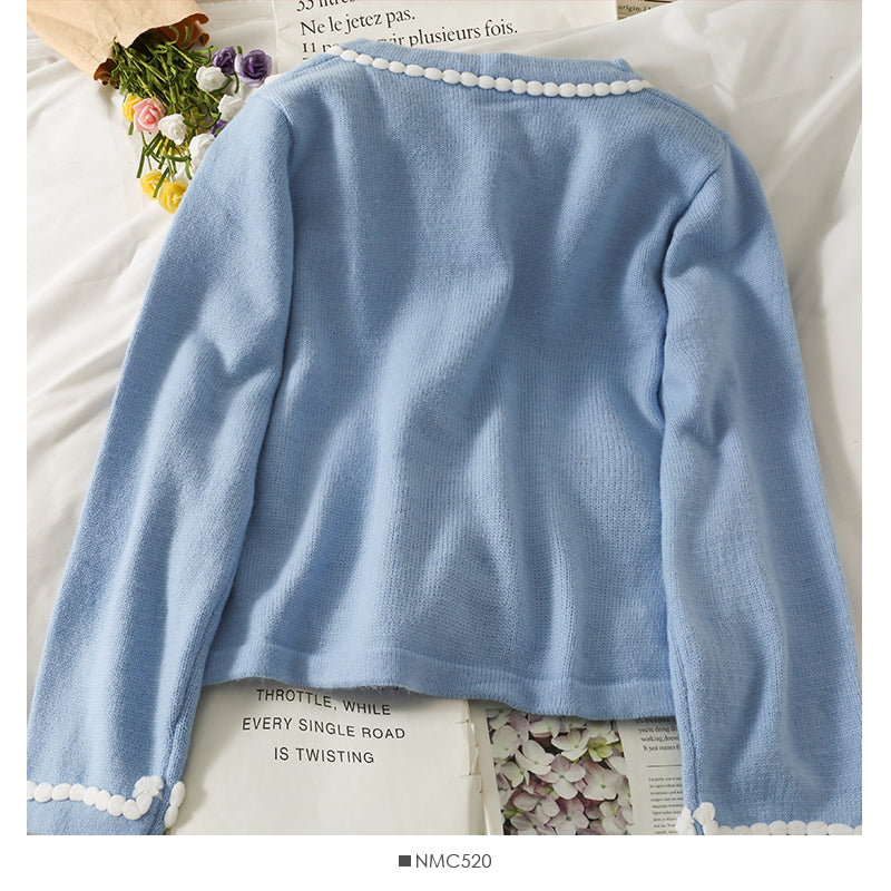 Sweet little fresh stripe single breasted crew neck thin sweater 1810