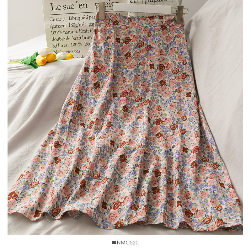 High Waist Hip Wrap Skirt medium length small floral large swing skirt 2504