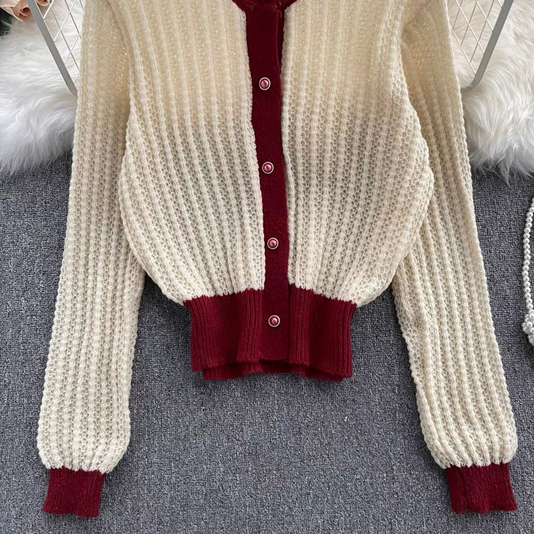 Vintage lazy sweater, single-breasted, loose, versatile, long-sleeve cardigan 1387