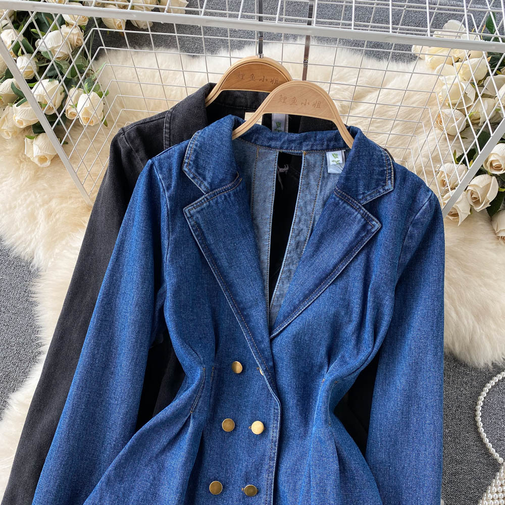 Denim Jacket Women's V-neck open back temperament top 1503