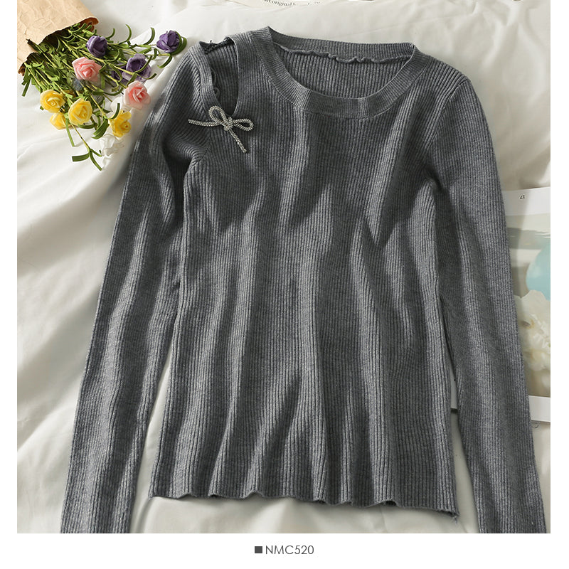 Women's autumn decoration thin round neck sweater 1992