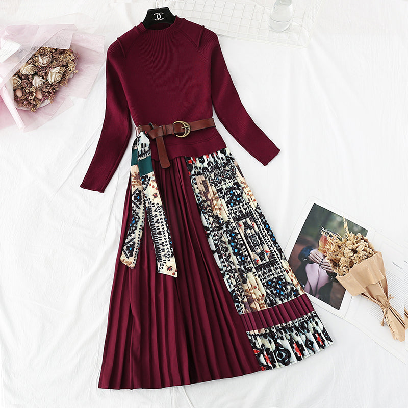 Knitted dress new women's autumn and winter French Retro 2134