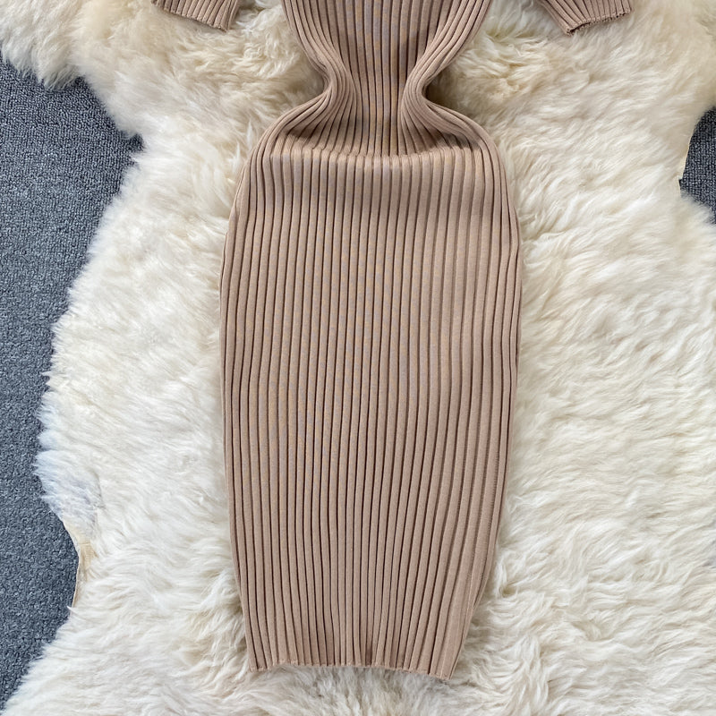 V-neck slim knit dress Hip Wrap 2973