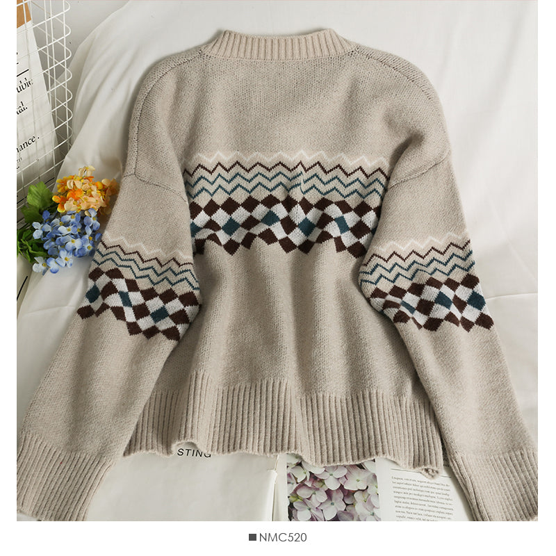 New Plaid single breasted cardigan long sleeved sweater 2055