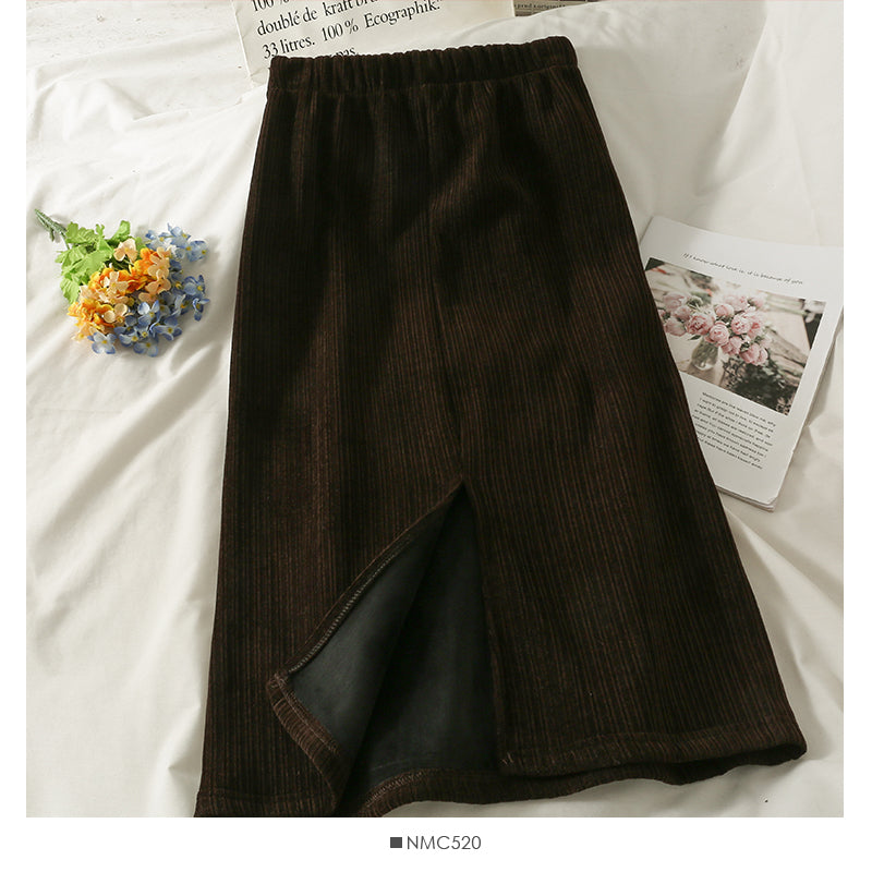 Hong Kong style retro vertical stripe elastic waist thin skirt 2521