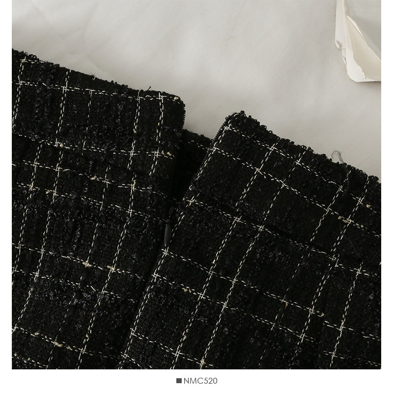 Hong Kong Style Vintage Tweed Plaid High Waist Slim A-förmiger Wickelrock 2622