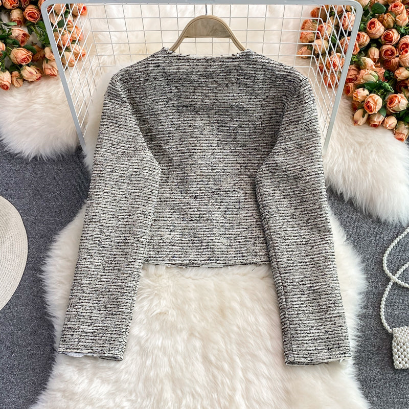 Small fragrance woven short V-neck coat for women 1676