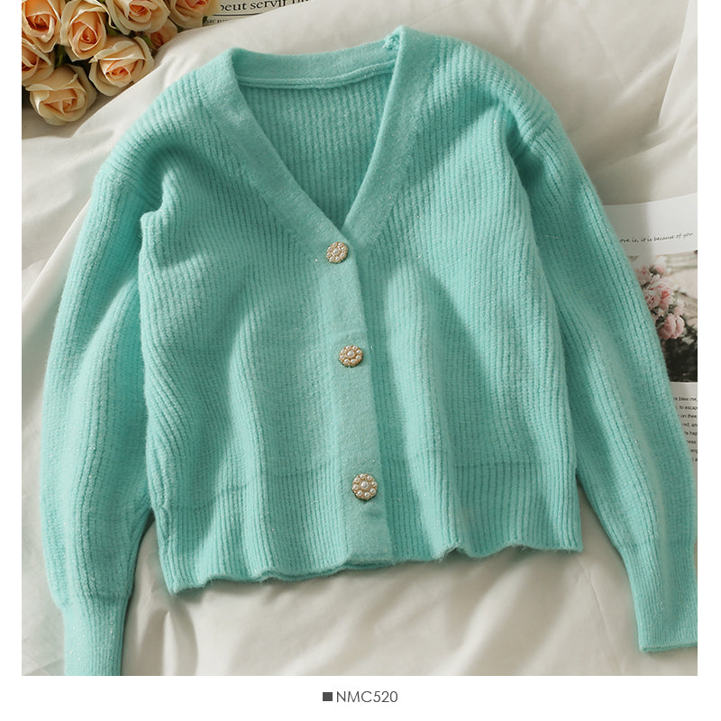 Sweater women's short Versatile Single breasted cardigan 1823