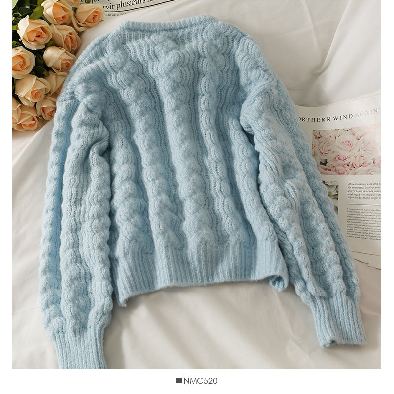 Süßer Wind dreidimensionale Blume einreihige Strickjacke weiblich 1705